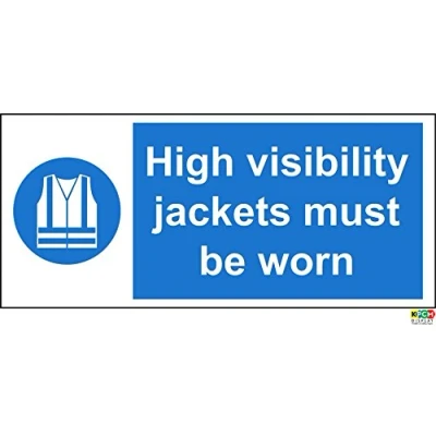 Image of Construction site Safety High Visibility Jackets Must be Worn Sign 1.2mm Rigid Plastic 450mm x 200mm