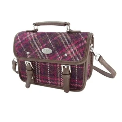 Image of Glen Appin Harris Tweed Bervie Mini Satchel Bag With Adjustable &amp; Removable Shoulder Strap (131 Purple Check)