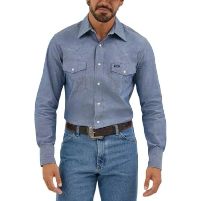 Image of Wrangler Mens Ms70719 Button Down Shirts, Medium Blue Chambray, S UK