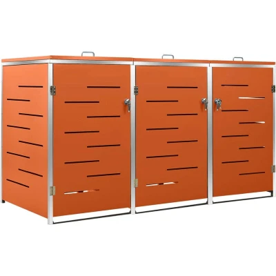 Image of vidaXL Triple Wheelie Bin Shed 207x77.5x112.5 cm Stainless Steel