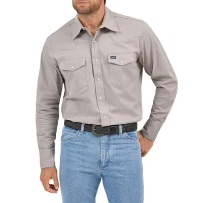 Image of Wrangler Men&#039;s premium button down shirts, Cement, M UK