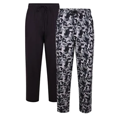 Image of KAM Mens Twin Pack Lounge Wear Pants Plain Camo Pattern Pockets Black 3XL 873