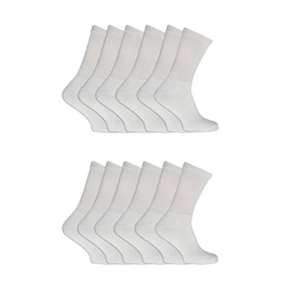 Image of New Mens 12 Pairs COTTON RICH Plain White Sport Socks UK 6 11 EUR 39 45