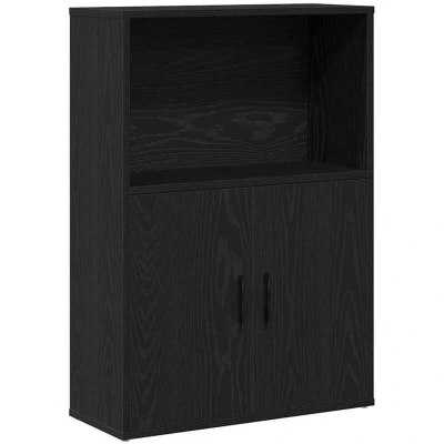 Image of vidaXL Black Oak Engineered Wood Bookcase Storage Cabinet with Shelves and Doors for Living Room/Office, 60x24x85 cm