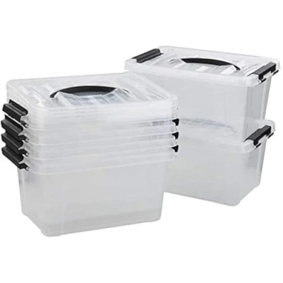 Image of Jandson 6L Clear Box with Lid, Plastic Storage Boxes Black Handle, 6 Packs