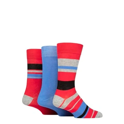 Image of Mens 3 Pair Glenmuir Patterned Bamboo Socks Block Stripes Grey 7 11