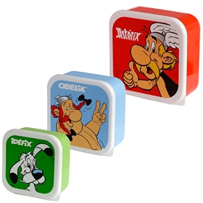 Image of Puckator Asterix Set of 3 Lunch Box Snack Pots M/L/XL Lunchbox with Multi Compartments Small Food Containers for Adults and Kids Girls Boys Storage