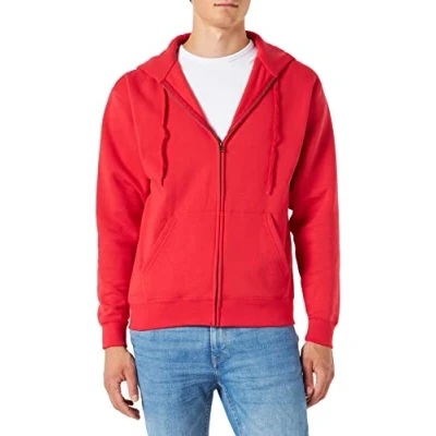 Image of Fruit of the Loom Men&#039;s Zip Front Premium Hooded Sweat Jacket, Red, X Large
