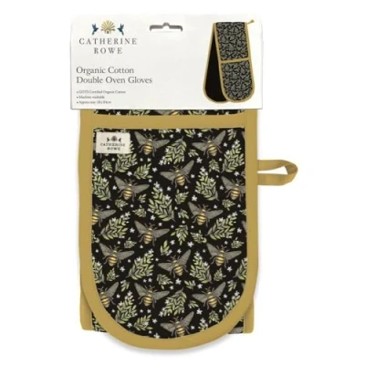Image of Double Oven Gloves Catherine Rowe Honey Bee Luxury Organic Cotton