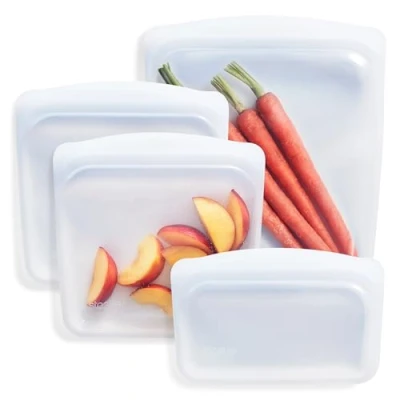 Image of Stasher Multipack (Clear) Pack of 4 Reusable Freezer Bags in 3x Different Sizes Silicone Plastic Food For Travel and Storage