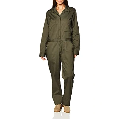 Image of Dickies Women&#039;s Long Sleeve Cotton Twill Work Utility Coveralls, Moss, S UK