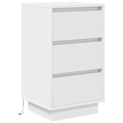 Image of vidaXL LED bedside cabinet/nightstand table White engineered wood 38x34x65cm for bedroom, lounge, living room customizable RGB lights, ample storage, sturdy top, modern style