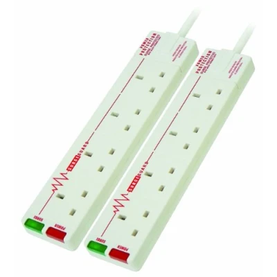 Image of Masterplug SRG42/2 4 Gang Surge Protected with 2m Extension Lead White (Twin Pack)