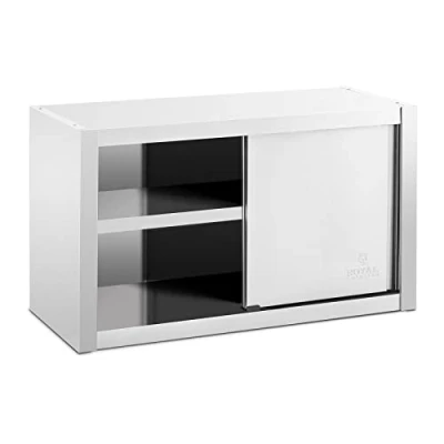 Image of Royal Catering RCSSWC 100X45 S Stainless Steel Wall Hanging Cupboard Cabinet Sliding Doors 100x45cm (3 Shelves, 600kg)