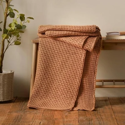 Image of Pineapple Elephant Jaipur Chunky Waffle Cotton 150x200cm Blanket Throw Caramel
