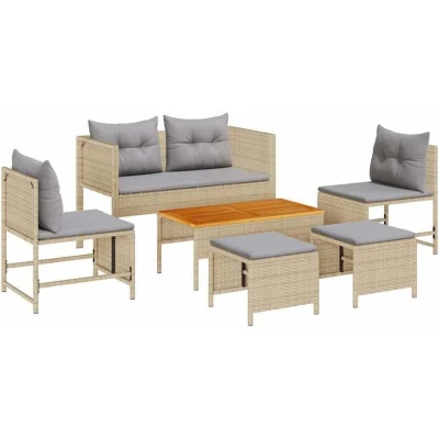 Image of vidaXL Outdoor Sofa Set Beige and Light Grey Rattan, Fabric Standard