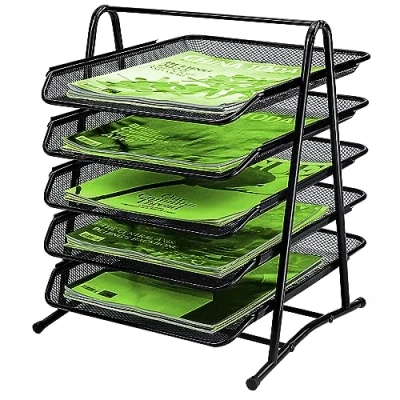 Image of 5 Tier Metal mesh Letter Tray, Tray Organizer Office Filing Trays, drawer organiser, Paper Document Stacking Supports for Home,