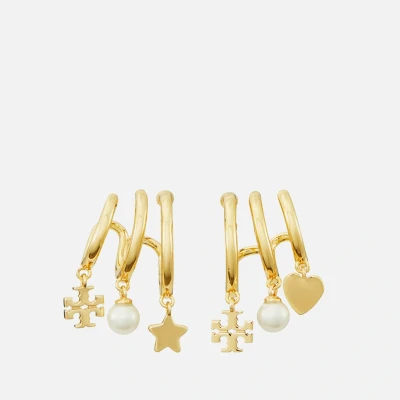 Image of Tory Burch Women&#039;s Kira Pearl Multi Hoop Earrings Gold