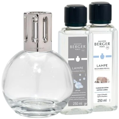 Image of MAISON Berger Lamp Essential Round Gift Pack 1 + Air Pur Refill 250ml Cotton Caress Perfume Delicate, Even &amp; Long Lasting Diffusion