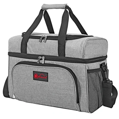 Image of Vinsani 23L Cooler Bag Dual Compartment Grey Curve Large Capacity Double Decker Insulated Picnic Storage Foldable Leakproof &amp; Portable Suitable for Camping Beach Car Outdoor Travel