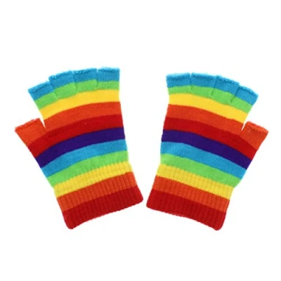 Image of Zac&#039;s Alter Ego Multicoloured Rainbow Stripe Fingerless Gloves