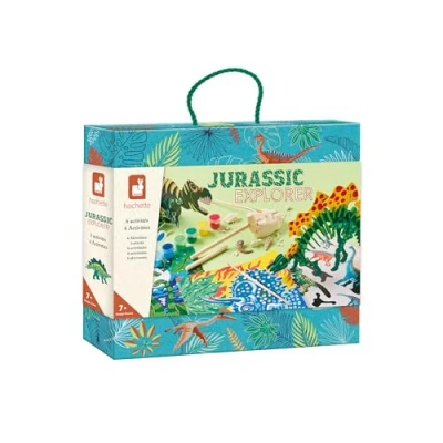 Image of Janod Jurassic Explorer Briefcase Arts &amp; Crafts Kit 6 Different Activities Children’s Craft Activity Toy for Ages +, J09112