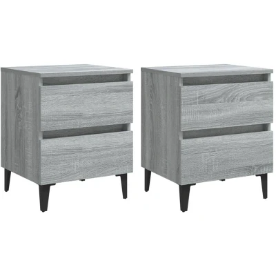 Image of vidaXL Bed Cabinets with Metal Legs 2 pcs Grey Sonoma 40x35x50 cm