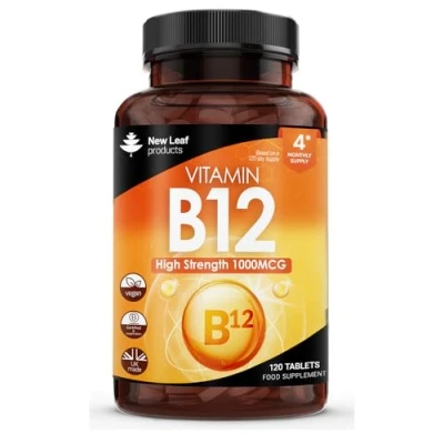 Image of Vitamin B12 High Strength Tablets 1000mcg Vegan Methylcobalamin Supplement Contributes to the Reduction of Tiredness and Fatigue &amp; Immune Energy Support Made in UK (4 Month Supply)