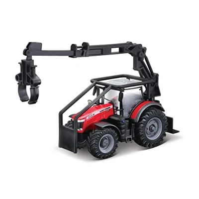 Image of Bburago B18 31671 Die Cast Massey FERGUSSON 8740S Tractor with Working Front Log Loader Vehicle, Red