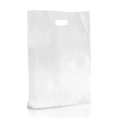 Image of Clear Premium Degradable Patch Handle Fashion Plastic Carrier Bags 22&quot; x 18&quot; + 3&quot; Pack of 100