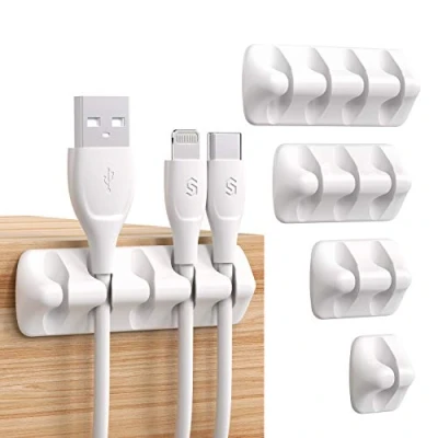 Image of SYNCWIRE Cable Clips, Cord Organizer Management Self Adhesive USB Holder System for Organizing Cords, Ideal Home, Office, Car, Nightstand, Desk Accessories, 5 Pack (White)