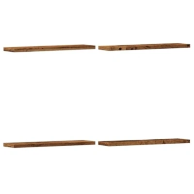 Image of vidaXL Wall Shelves Floating Storage 4 pcs/Old Wood Finish/Living Room/Office/40 x 10 1.5 cm Each/Engineered Wood/15kg Weight Capacity