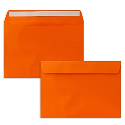 Image of 100x envelopes DIN C5 orange 16.2 x 22.9 cm self adhesive elegant for large invitations and cards birthdays or weddings