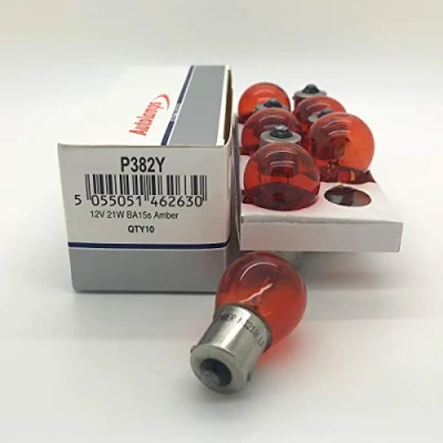 Image of 2 x Autolamps 382Y P21W BA15S Amber Orange Indicator Car Light Bulb 343 12v 21w