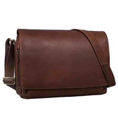 Image of STILORD &#039;Tom&#039; Vintage Leather Messenger Bag for 15 Inch Laptop Shoulder Office Work Large Genuine Business Satchel A4, Colour:Havanna Brown