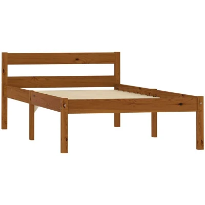 Image of vidaXL Solid Pinewood Bed Frame 100x200 cm Wooden Platform Single with Sturdy Plywood Slats Honey Brown