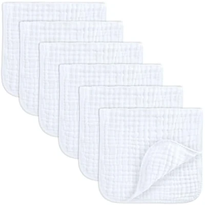 Image of Comfy Cubs Muslin Cloths for Baby, Baby Essentials, Burp Cloths, Squares, 100% Cotton, Hand Washcloths 6 Layers Extra Absorbent and Soft (White, Pack, 50 X 25 CM)