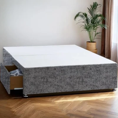 Image of Comfort24 Divan Bed Base In Chenille 2 Drawers, NO Headboard (King 5&#039;0, Silver)