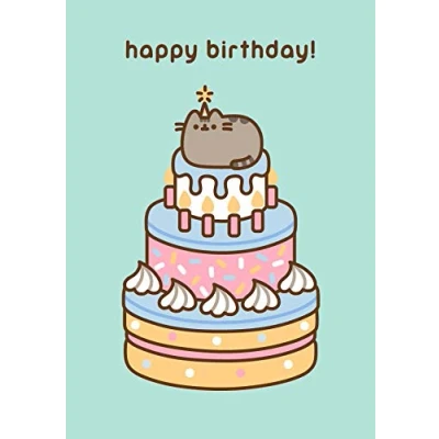 Image of Pusheen The Cat Happy Birthday Cake Blank Card PUSH56