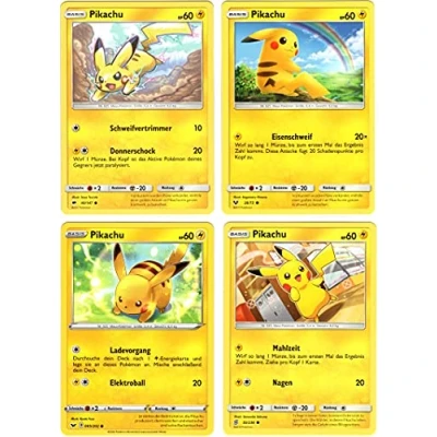 Image of Pikachu Collectible Card, Set of 4 Original German Pokemon Cards