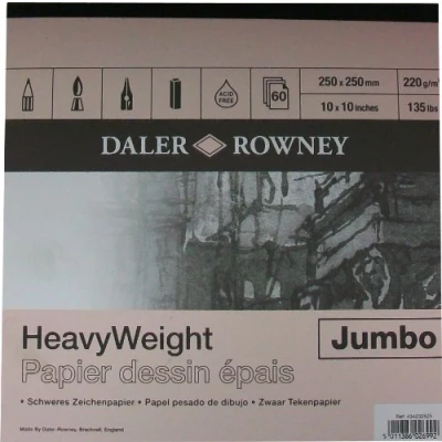 Image of Daler Rowney Smooth, Drawing Paper, Smooth Surface, 220 gsm, 135lb, Pad, Glued 1 Side, Heavyweight, approx. 9.8 x 9.8in 25 cm , Natural White, 60 Sheets