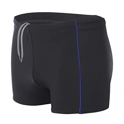 Image of Aquarti Men&#039;s Swimming Shorts Basic with Inner Cord, Black/Blue, 3XL