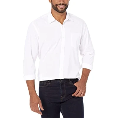 Image of Amazon Essentials Men&#039;s Regular Fit Long Sleeve Casual Poplin Shirt, White, XS