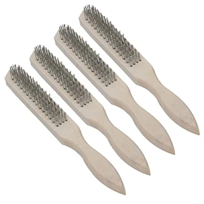 Image of Wire Cleaning Brush 4 Rows of Steel Bristles with Wooden Handle Pack