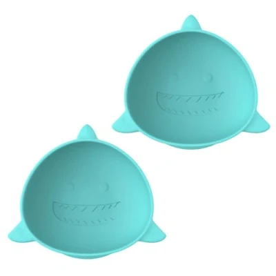Image of melii Silicone Suction Bowl for Babies and Toddlers, 2 Pack, 10.1 oz, Shark, 100% Food Grade Silicone, Animal Shaped, BPA Free, Dishwasher &amp; Microwave Safe
