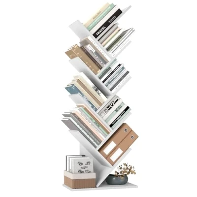 Image of VASAGLE 9 Tier Bookcase Shelf Storage Unit Tree Shape for Living Room Office Bedroom White LBC11WTV1