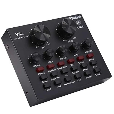 Image of Podcast Mixer, Karaoke V8S Voice Changer Sound Board Mixer Multifunction Live Card with 1000mAh Lithium Battery for Computer Mobile Phone