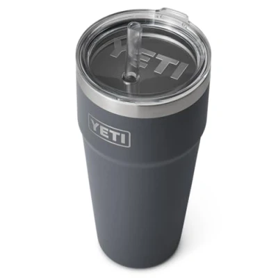 Image of YETI Rambler Straw Cup, Vacuum Insulated Stainless Steel Cup with Lid, Charcoal, 26 oz (769 ml)