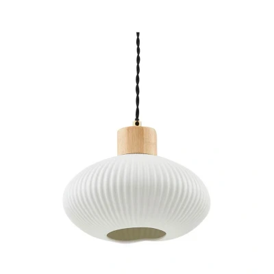 Image of Lindby pendant light Paulie, Ø 23 cm, ceramic, wood, white