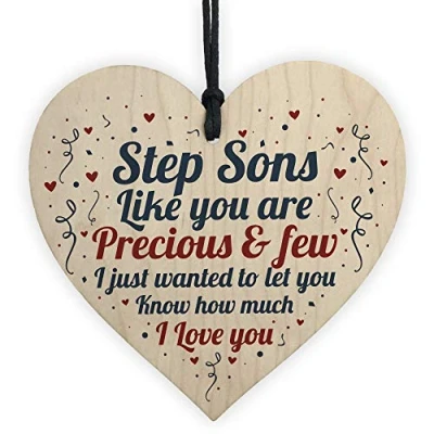 Image of RED OCEAN Step Son Birthday Christmas Card Gift For From Mum Dad Wooden Heart THANK YOU Keepsake